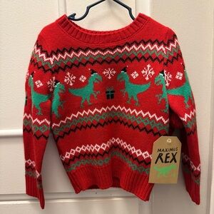 Kids Dinosaur Holiday Sweater Set - Red and Green